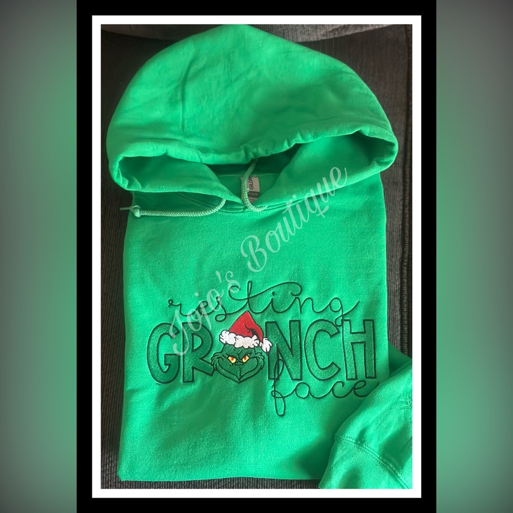 Resting Grinch Face Embroidered Hoodie